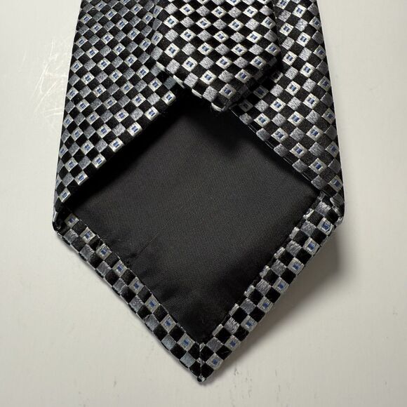 Michael Kors Men’s Tie Black Silver Diamond Pattern 100% Silk Business Formal - Picture 2 of 4